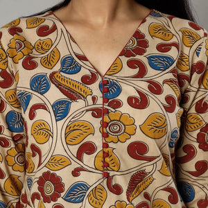 Beige -  Kalamkari Printed Cotton Kurta