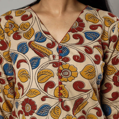 Beige -  Kalamkari Printed Cotton Kurta