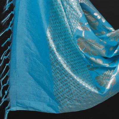 Blue - 2pc Cotton x Viscose Zari Banarasi Dress Material