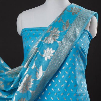 Blue - 2pc Cotton x Viscose Zari Banarasi Dress Material