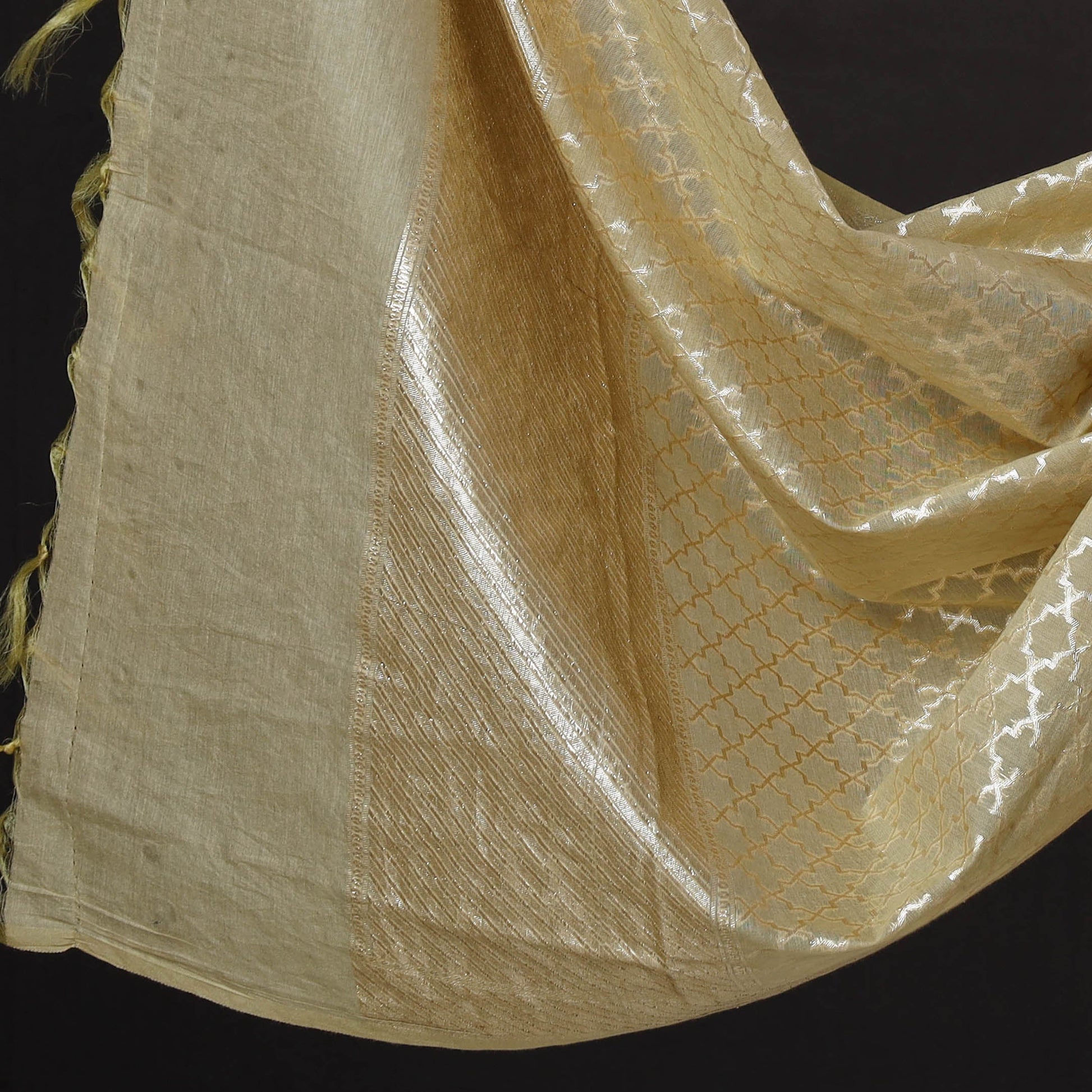 Beige - 2pc Cotton x Viscose Zari Banarasi Dress Material