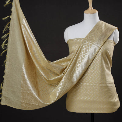 Beige - 2pc Cotton x Viscose Zari Banarasi Dress Material