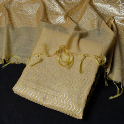 Beige - 2pc Cotton x Viscose Zari Banarasi Dress Material