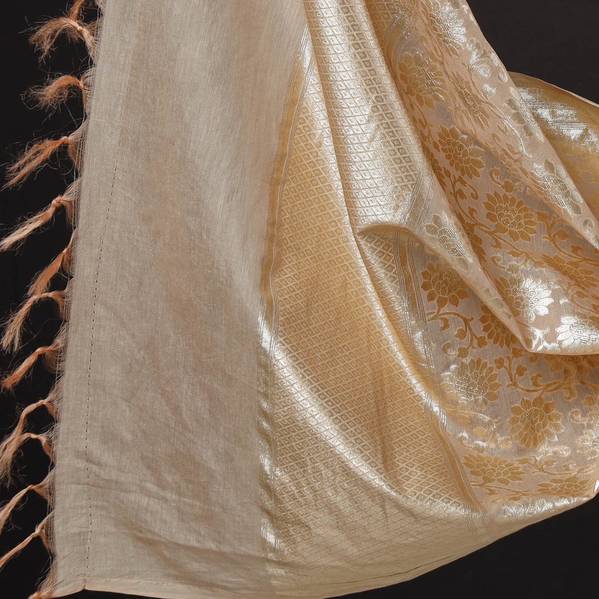 Beige - 2pc Cotton x Viscose Zari Banarasi Dress Material