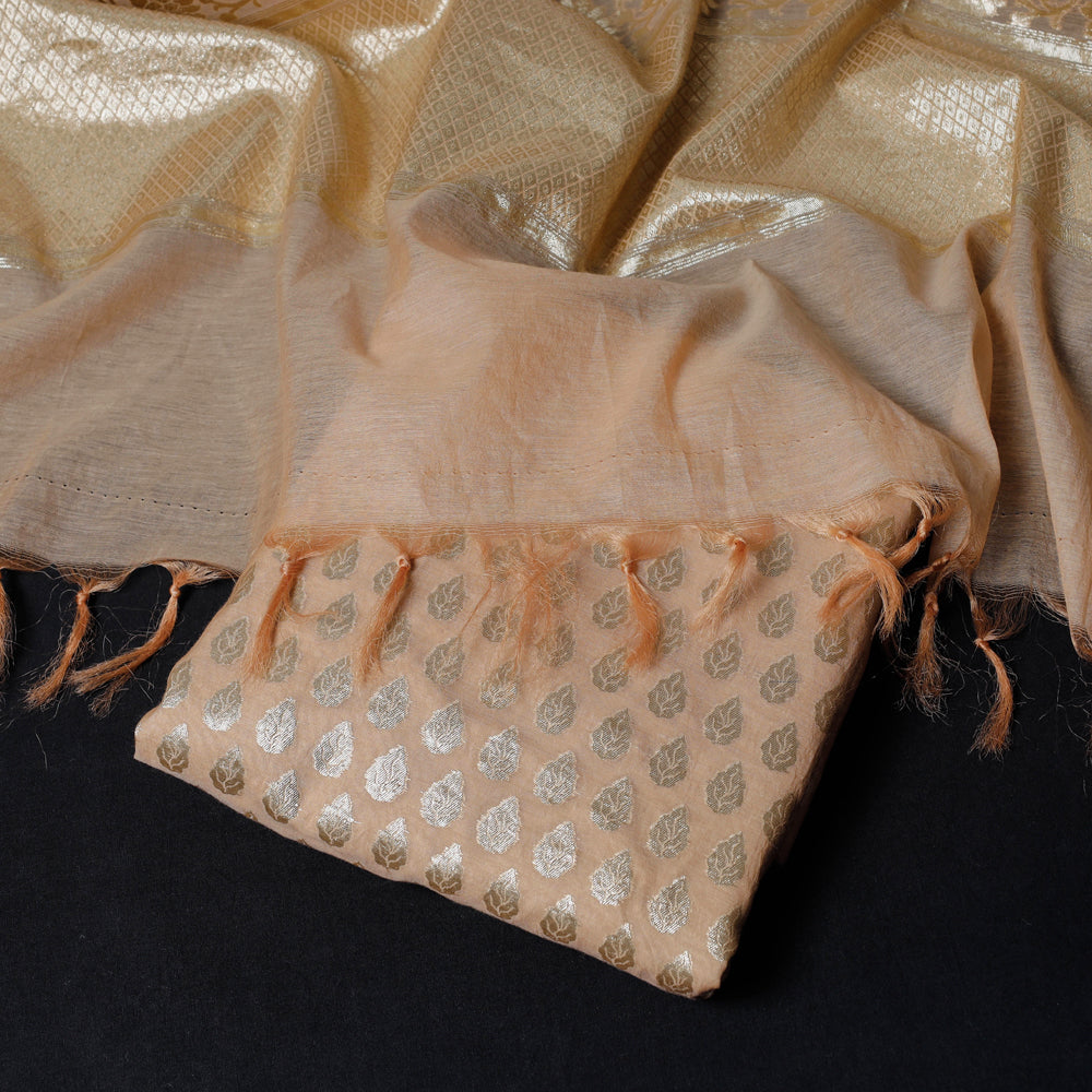 Beige - 2pc Cotton x Viscose Zari Banarasi Dress Material