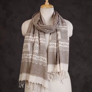 Brown - Authentic Dhakai Muslin Jamdani Handwoven Pure Cotton Stole with Tassels