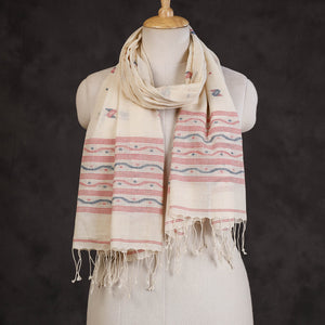 Beige -  Dhakai Muslin Jamdani Handwoven Pure Cotton Stole