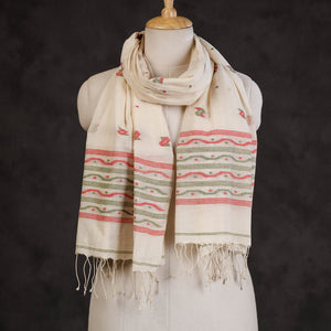 Beige - Dhakai Muslin Jamdani Handwoven Pure Cotton Stole