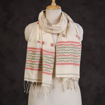 Beige - Dhakai Muslin Jamdani Handwoven Pure Cotton Stole