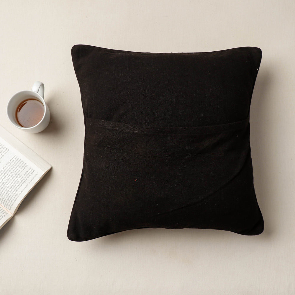 Black - Kala Raksha Rabari Bakhiya Hand Embroidered Pure Cotton Cushion Cover