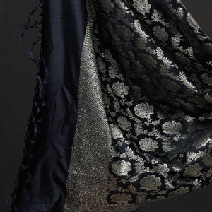 Black - 3pc Zari Jaal & Buti Silk Banarasi Dress Material