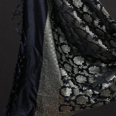 Black - 3pc Zari Jaal & Buti Silk Banarasi Dress Material