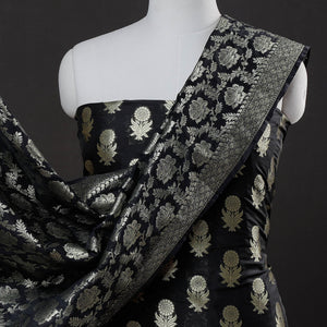 Black - 3pc Zari Jaal & Buti Silk Banarasi Dress Material
