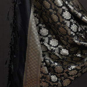 Black - 3pc Zari Jaal & Buti Silk Banarasi Dress Material
