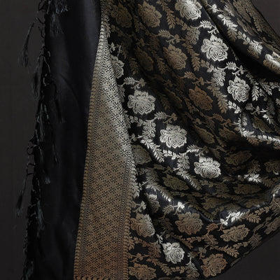 Black - 3pc Zari Jaal & Buti Silk Banarasi Dress Material