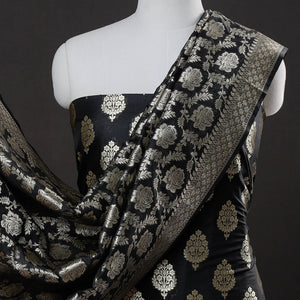 Black - 3pc Zari Jaal & Buti Silk Banarasi Dress Material