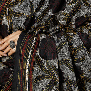 Black - Bengal Nakshi Kantha Embroidery Tussar Silk Handloom Dupatta