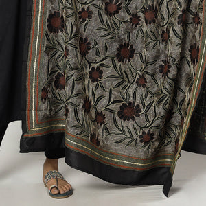 Black - Bengal Nakshi Kantha Embroidery Tussar Silk Handloom Dupatta