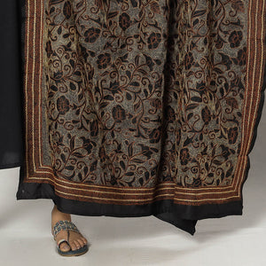 Black - Bengal Nakshi Kantha Embroidery Tussar Silk Handloom Dupatta
