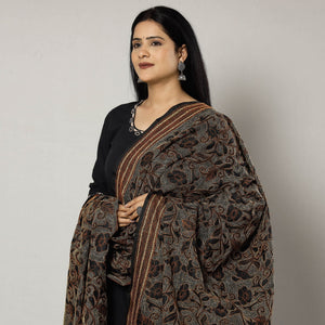 Black - Bengal Nakshi Kantha Embroidery Tussar Silk Handloom Dupatta