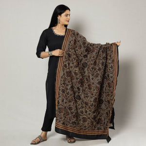 Black - Bengal Nakshi Kantha Embroidery Tussar Silk Handloom Dupatta
