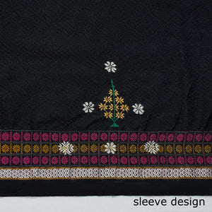 Black - Kasuti Embroidery Khun Silk Cotton Blouse Piece 79