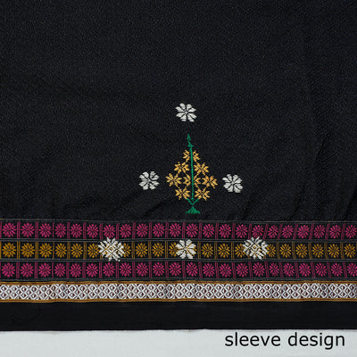 Black - Kasuti Embroidery Khun Silk Cotton Blouse Piece 79