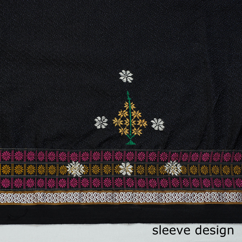 Black - Kasuti Embroidery Khun Silk Cotton Blouse Piece 79