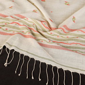 Beige - Dhakai Muslin Jamdani Handwoven Pure Cotton Stole
