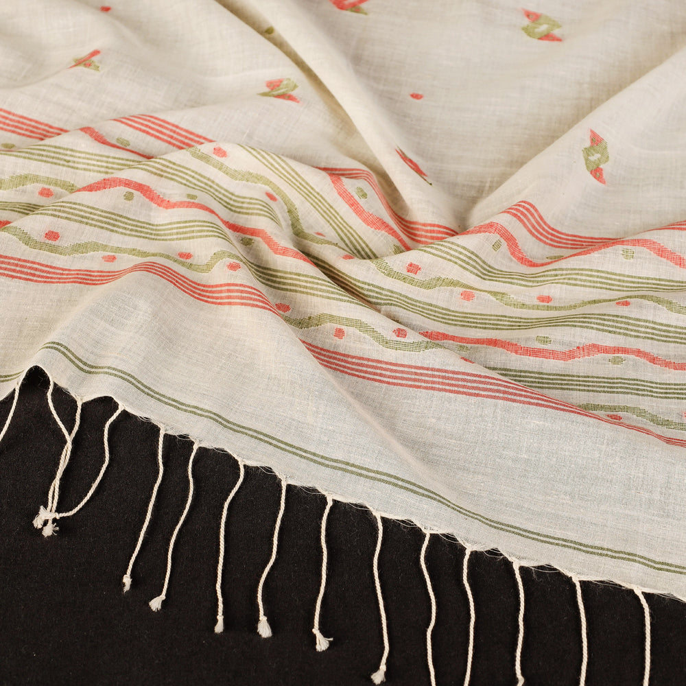 Beige - Dhakai Muslin Jamdani Handwoven Pure Cotton Stole
