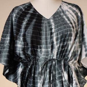 Black - Shibori Tie-Dye Cotton Kaftan with Tie-Up Waist (Medium)