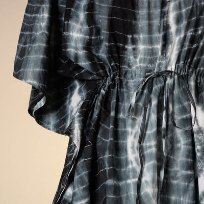 Black - Shibori Tie-Dye Cotton Kaftan with Tie-Up Waist (Medium)