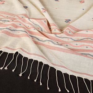 Beige -  Dhakai Muslin Jamdani Handwoven Pure Cotton Stole