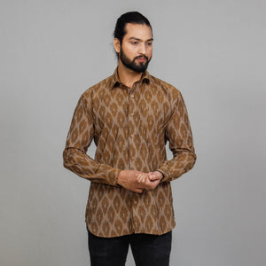 Brown - Pochampally Ikat Cotton Men Full Sleeve Shirt