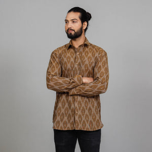 Brown - Pochampally Ikat Cotton Men Full Sleeve Shirt