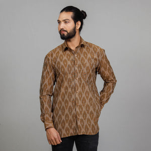 Brown - Pochampally Ikat Cotton Men Full Sleeve Shirt