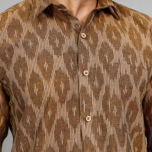 Brown - Pochampally Ikat Cotton Men Full Sleeve Shirt