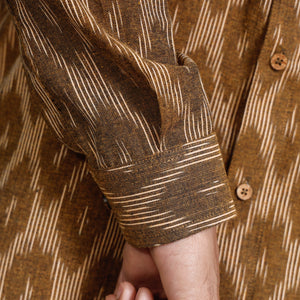 Brown - Pochampally Ikat Cotton Men Full Sleeve Shirt