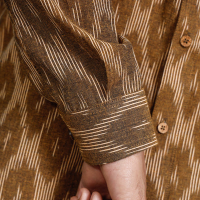 Brown - Pochampally Ikat Cotton Men Full Sleeve Shirt