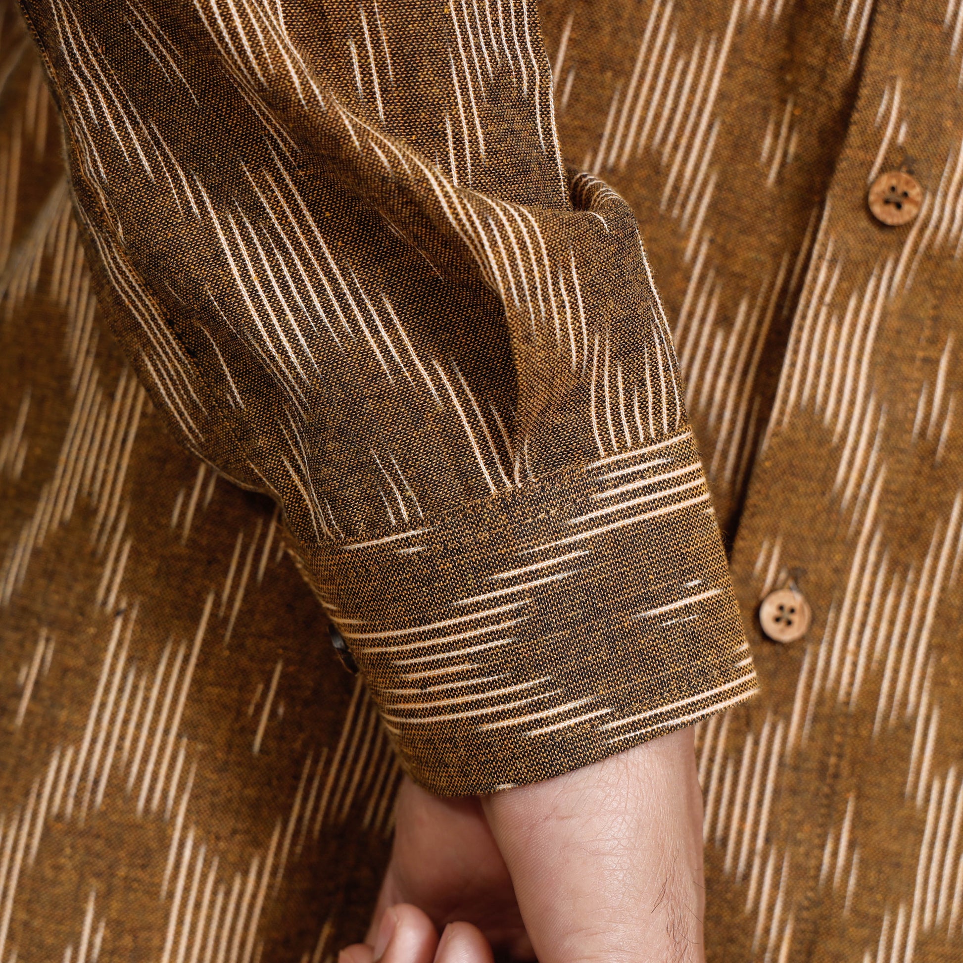 Brown - Pochampally Ikat Cotton Men Full Sleeve Shirt