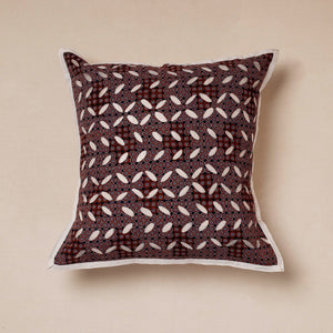 Brown - Cutwork Cotton Applique Cushion Cover (16 x 16 in)