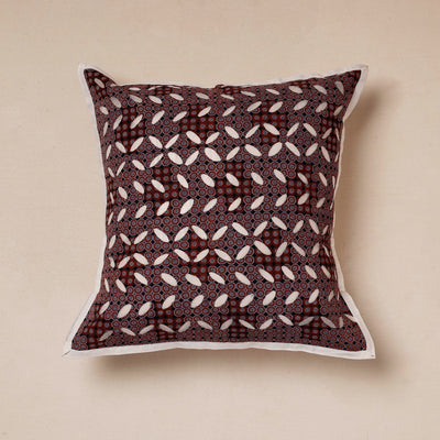 Brown - Cutwork Cotton Applique Cushion Cover (16 x 16 in)