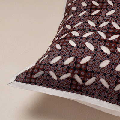 Brown - Cutwork Cotton Applique Cushion Cover (16 x 16 in)