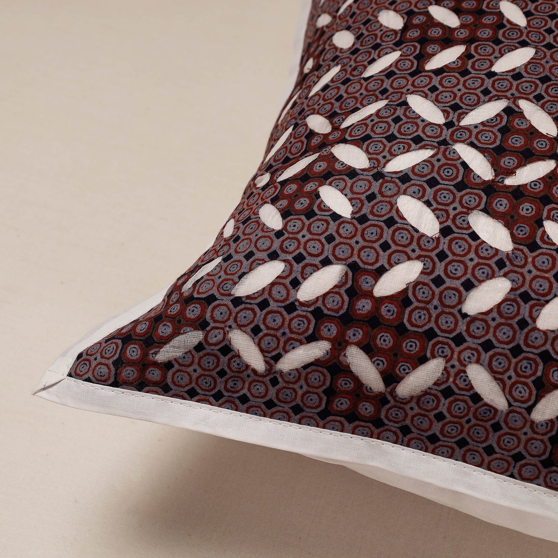 Brown - Cutwork Cotton Applique Cushion Cover (16 x 16 in)