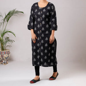 Black Ikat Weave Cotton Long Kurta