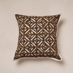 Brown - Cutwork Cotton Applique Cushion Cover (16 x 16 in)