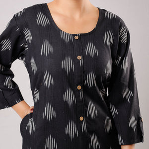 Black Ikat Weave Cotton Long Kurta