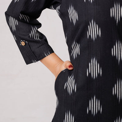 Black Ikat Weave Cotton Long Kurta