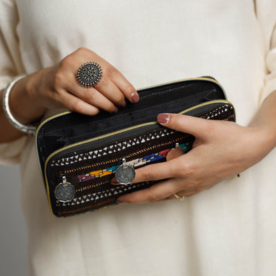 Black - Banjara Vintage Embroidery Coin Work Wallet