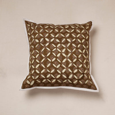 Brown - Cutwork Cotton Applique Cushion Cover (16 x 16 in)
